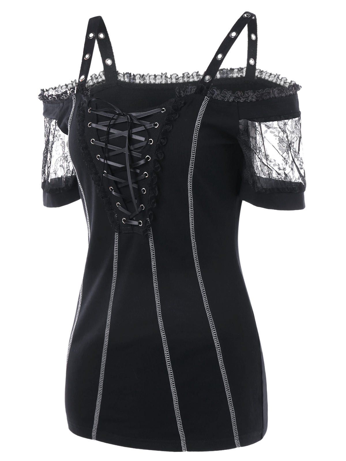 

Lace Insert Cold Shoulder T-shirt, Black