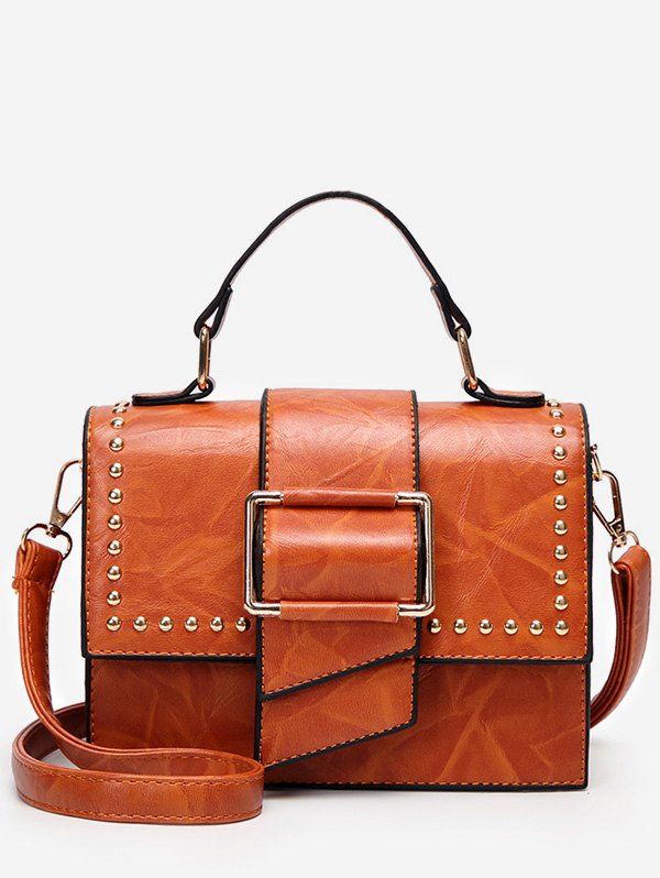 

Studs Flap Chic Buckled Crossbody Bag, Brown