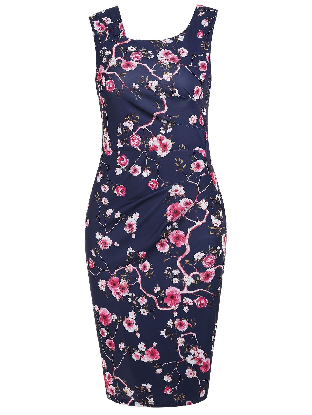 

Floral Formal Knee Length Dress, Deep blue