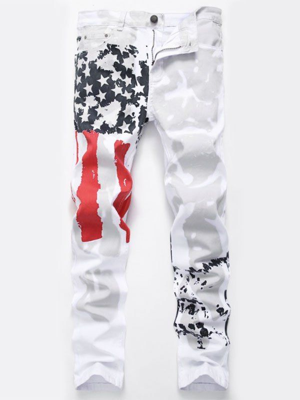 

Stars and Stripes Flag Print Stretch Jeans, White