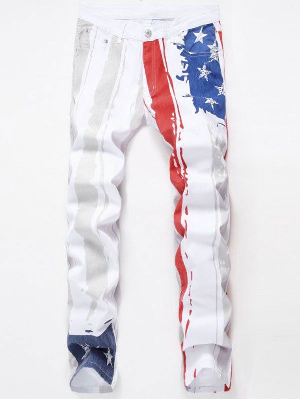 

Patriotic American Flag Printed Stretch Jeans, White