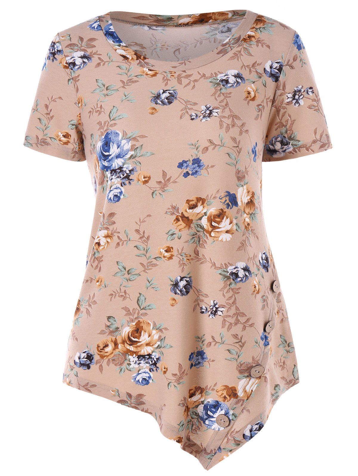 

Short Sleeve Floral Print Asymmetrical T-shirt, Multi