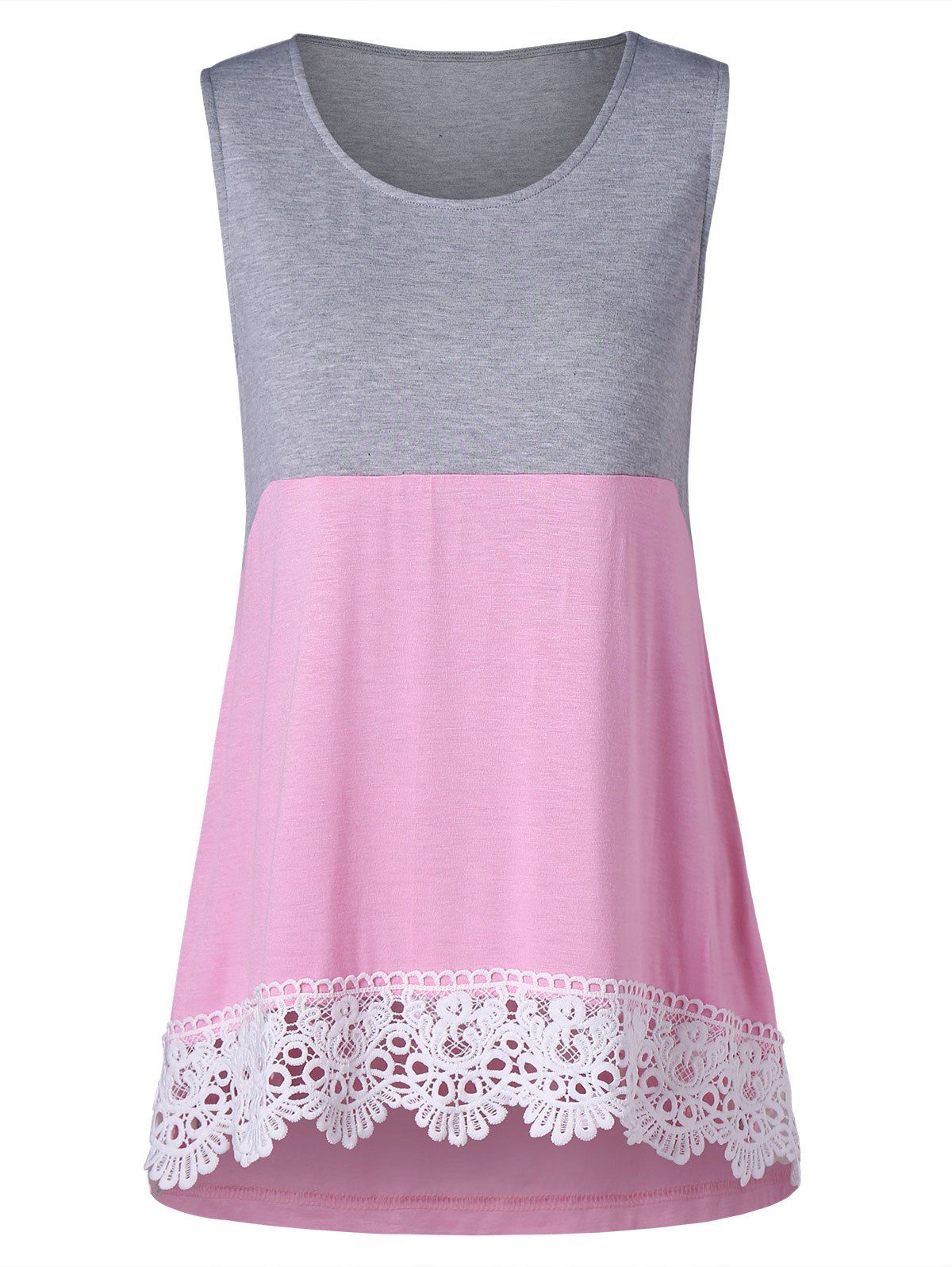 

Lace Panel Two Tone Tank Top, Light pink
