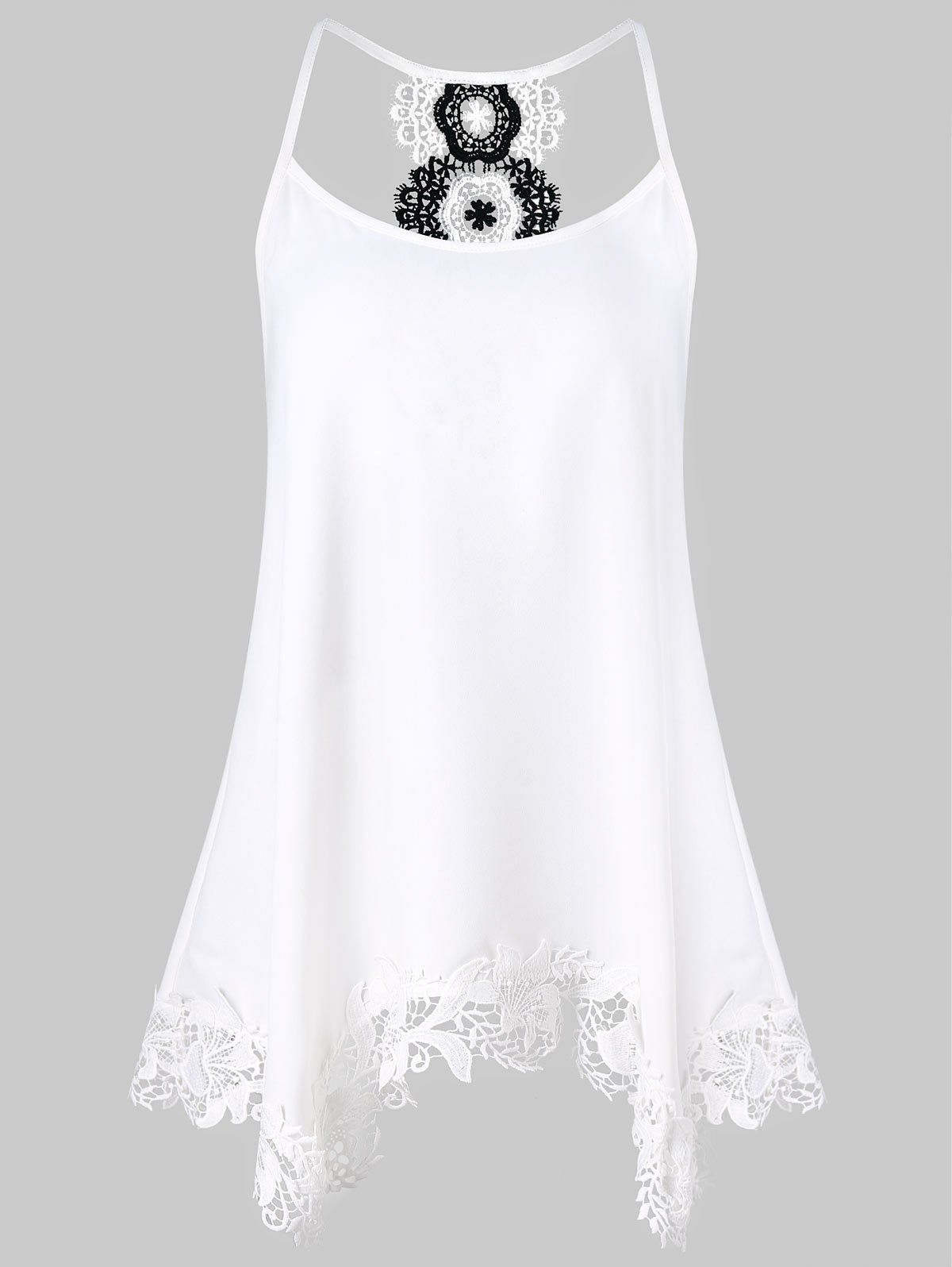 

Spaghetti Strap Floral Lace Trapeze Tank Top, White