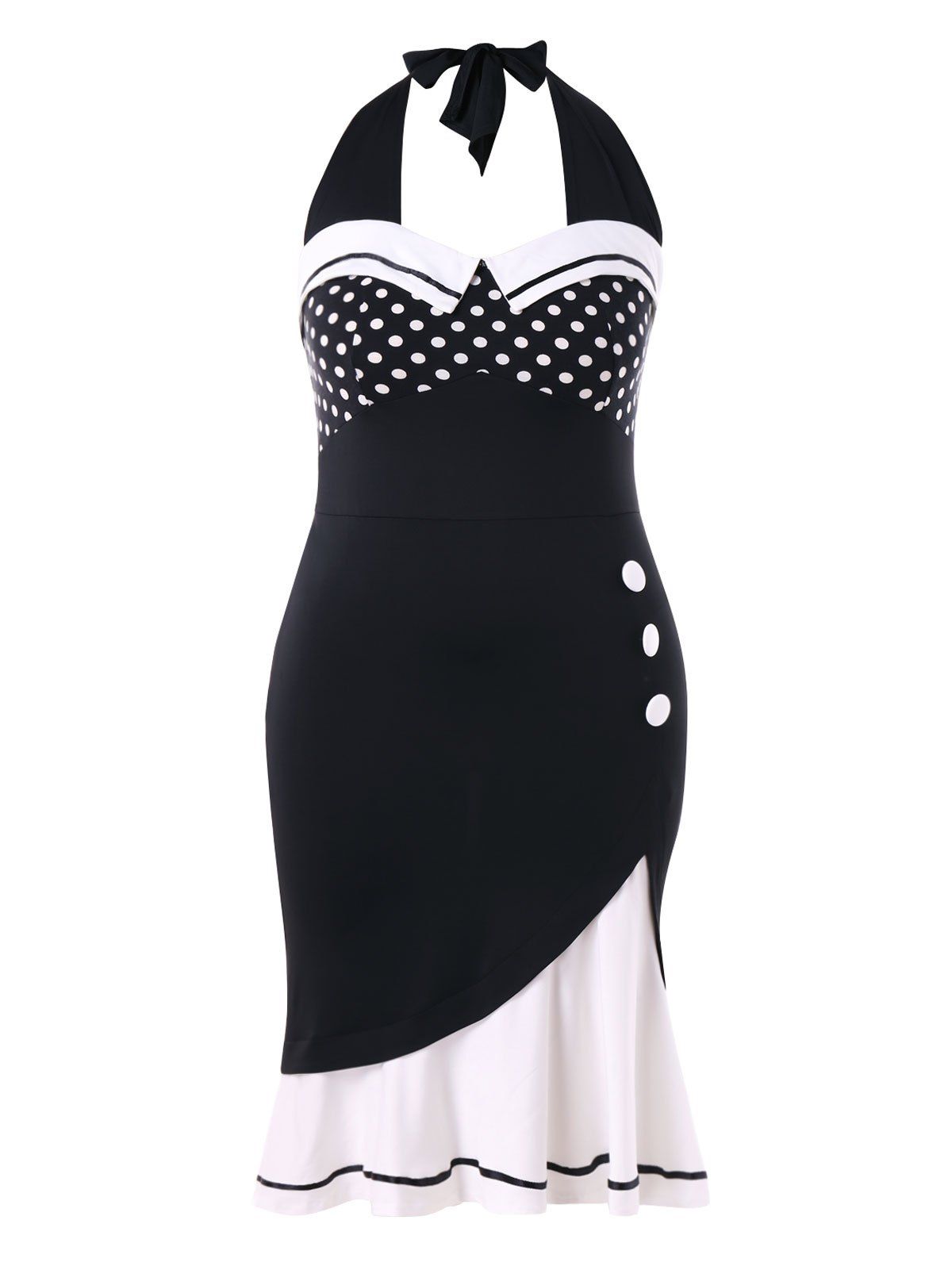 

Plus Size Retro Halter Neck Fishtail Dress, Black