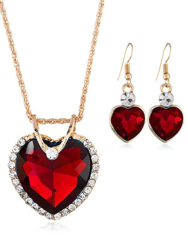 

Rhinestone Inlaid Crystal Heart Wedding Jewelry Set, Red