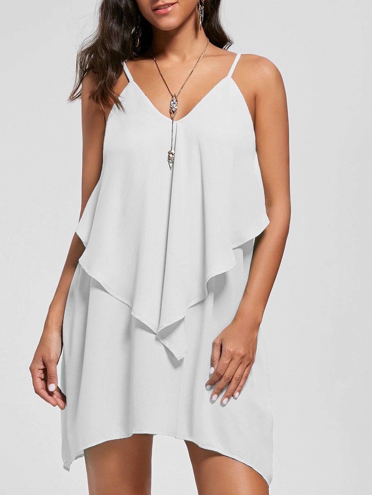 

Overlay Crescent Hem Slip Dress, White