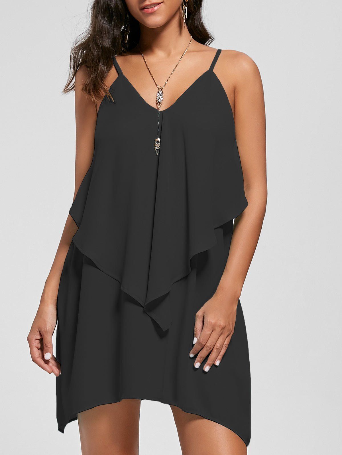 

Overlay Crescent Hem Slip Dress, Black