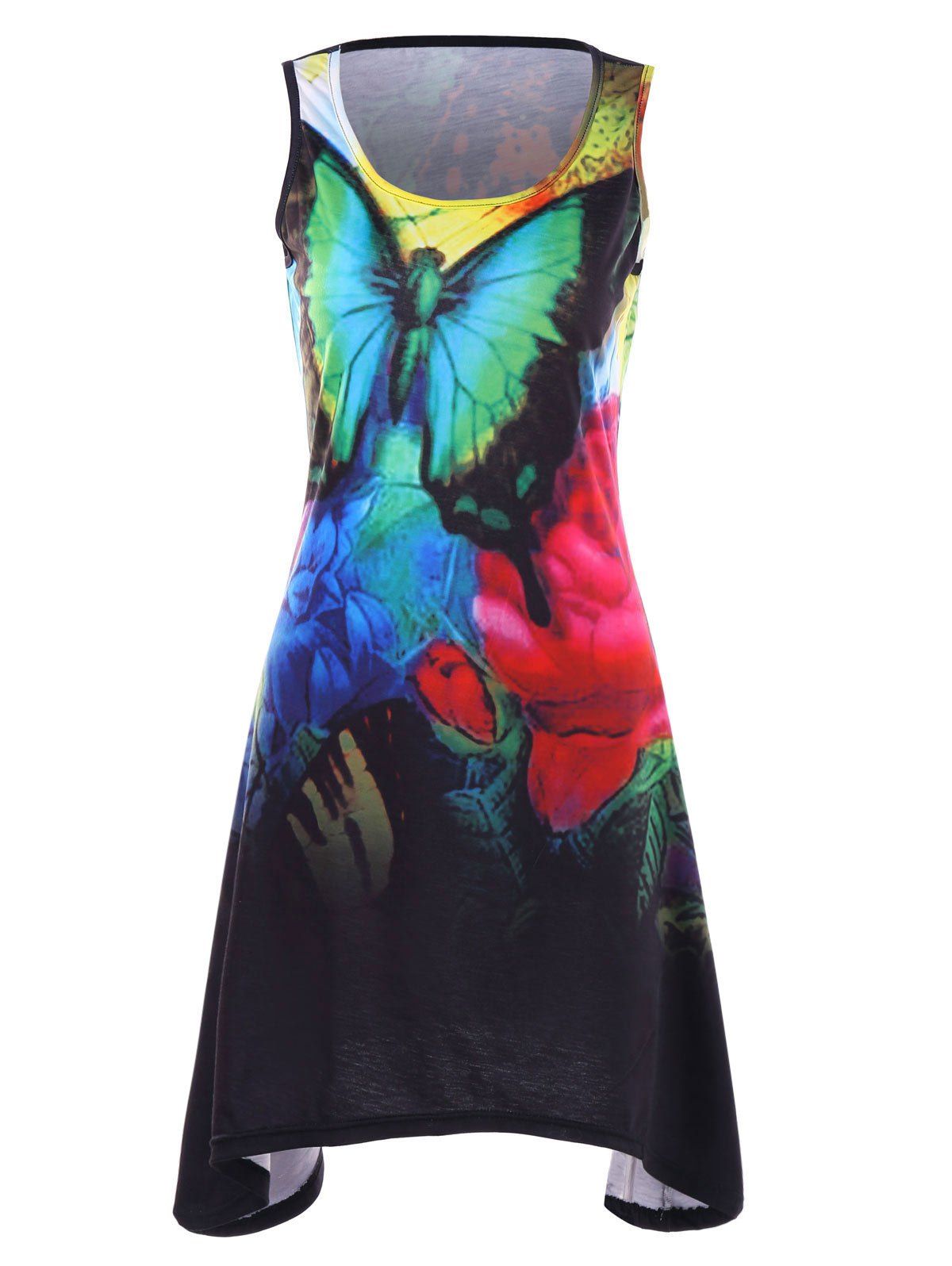 

Sleeveless Flower and Butterfly Print Dress, Multi