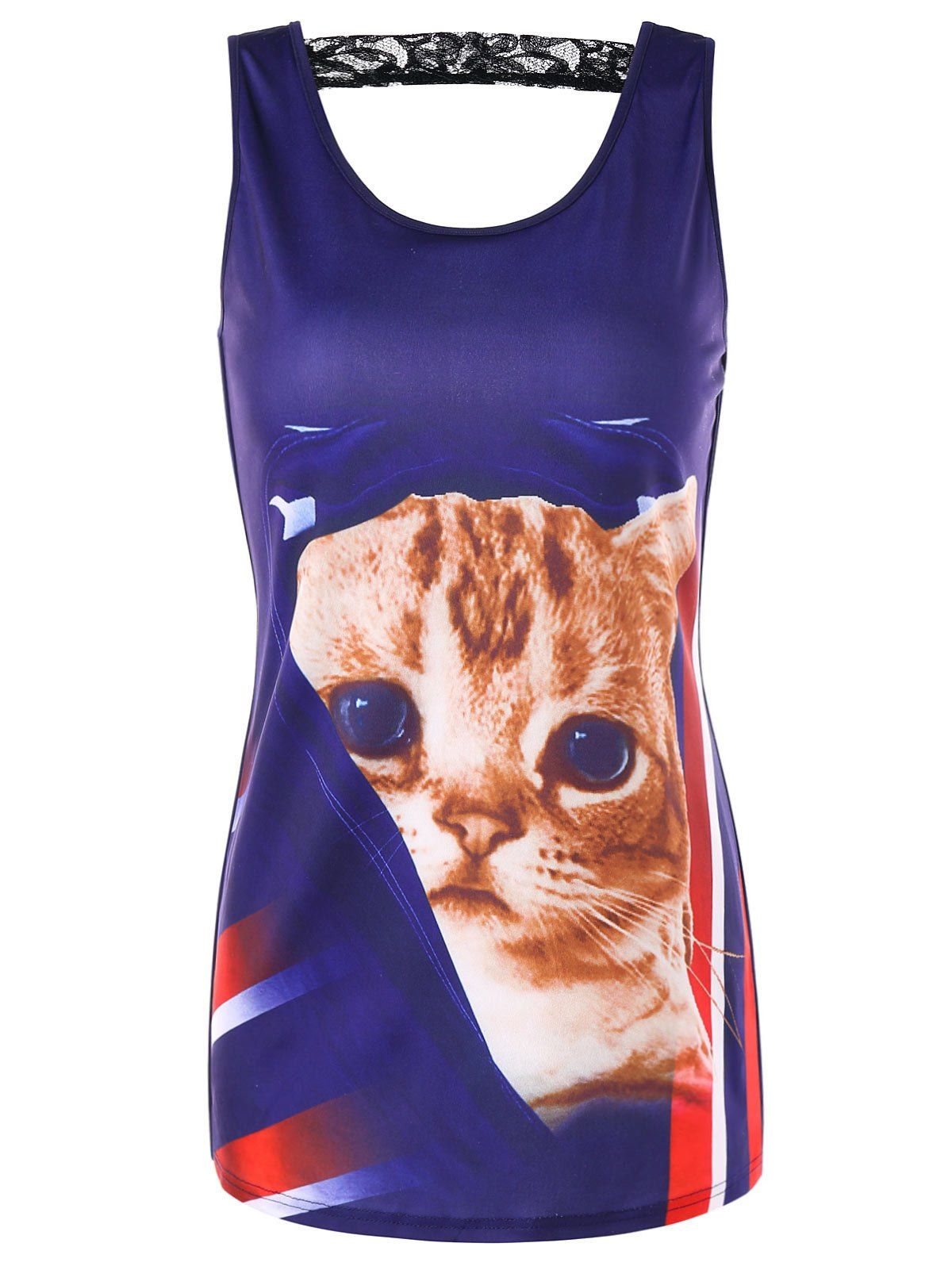 

3D Cat Print U Neck Tank Top, Multi-a
