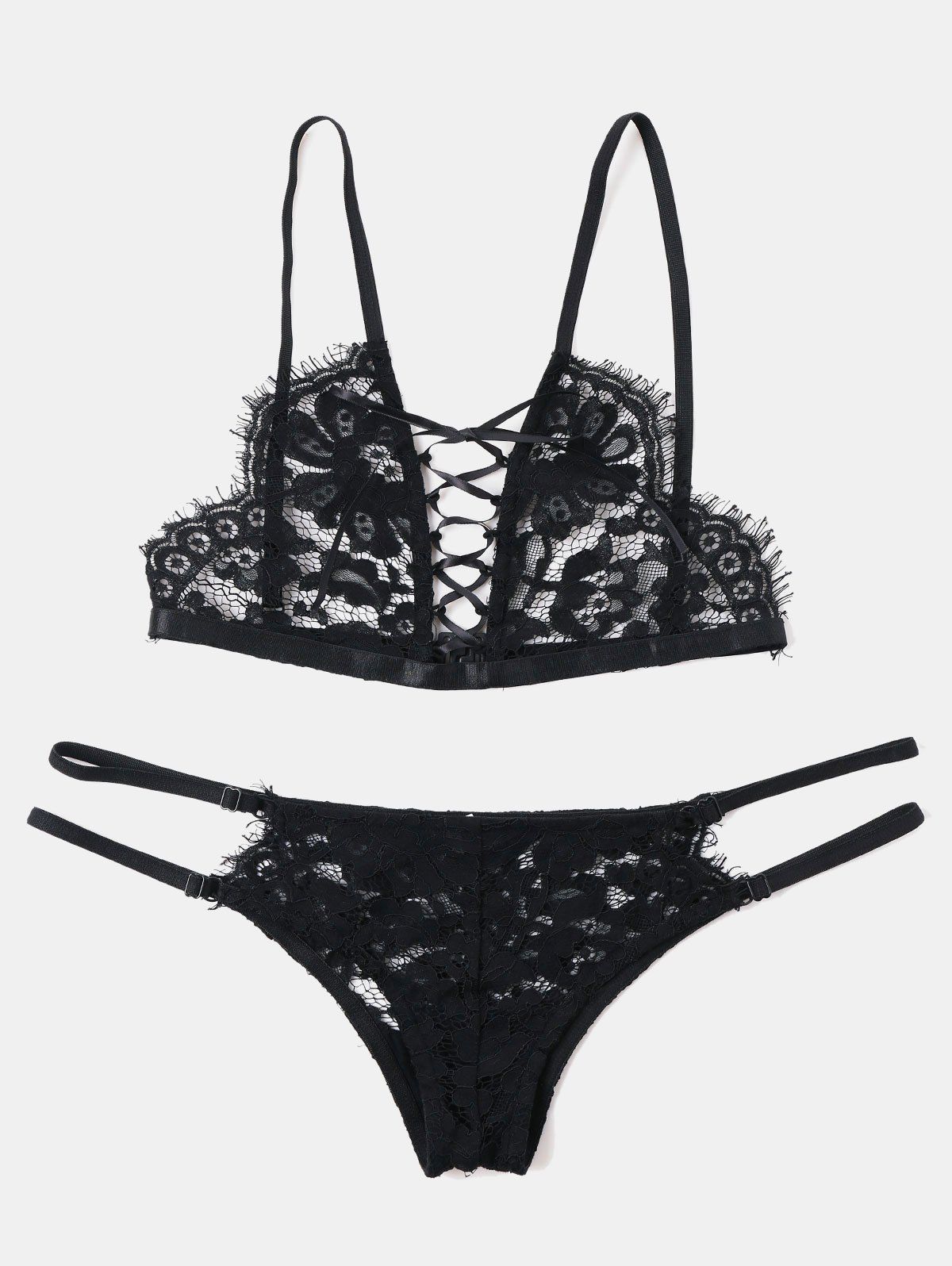 

Criss Cross Lace Bralette Set, Black