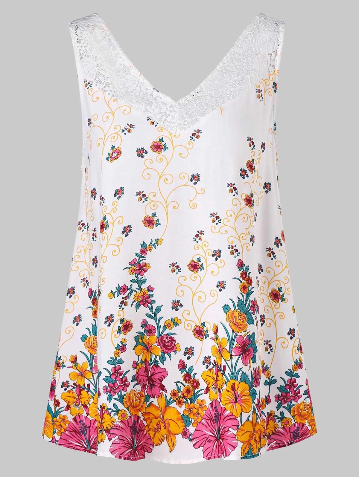 

Lace Insert Floral Tank Top, White