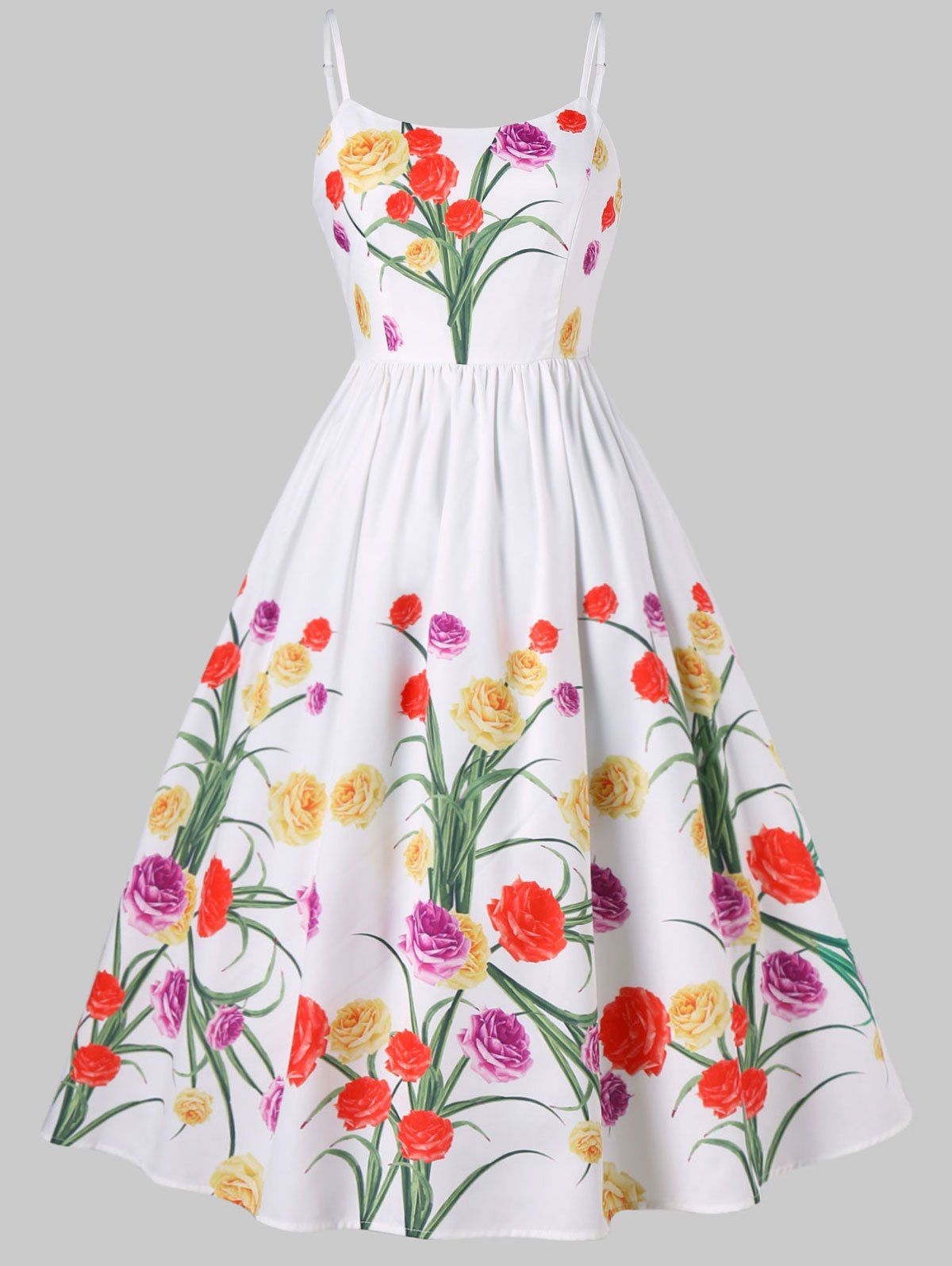 

Spaghetti Strap Vintage Floral Dress, White