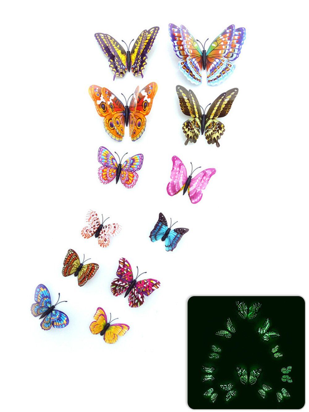 

12Pcs/Set Glow in the Dark Butterfly PVC Wall Sticker, Multi