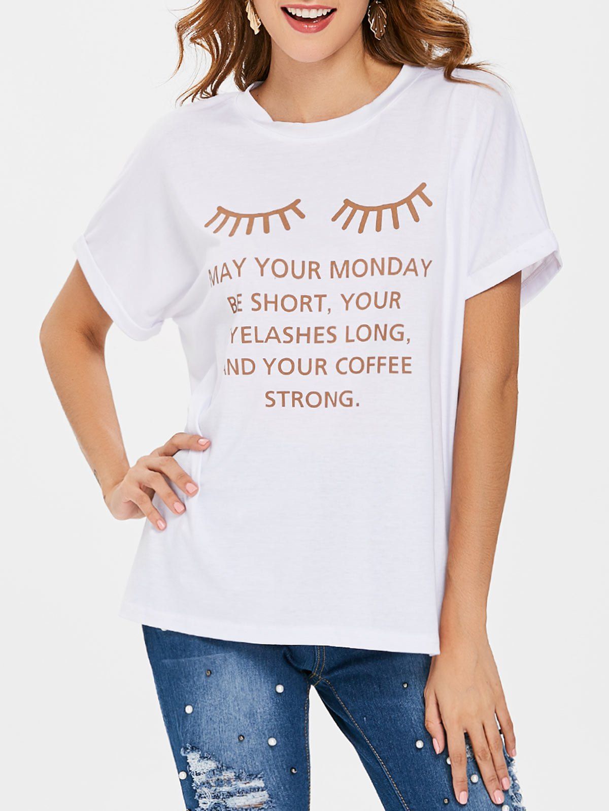 

Eyelash Letter Print Graphic Tee, Milk white