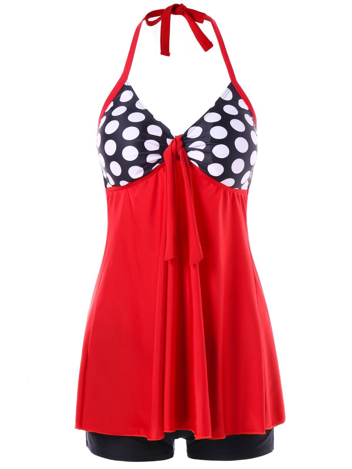 

Open Back Polka Dot Tankini Set, Fire engine red