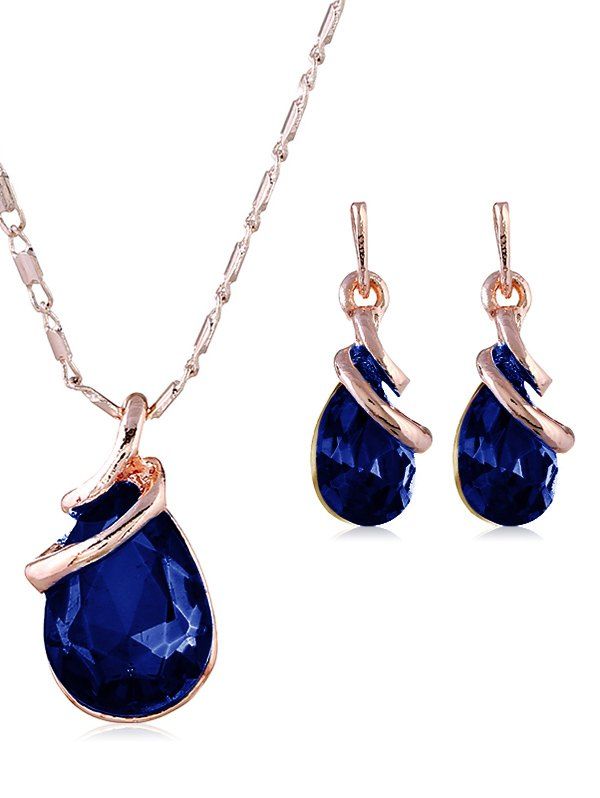 

Retro Faux Gem Inlaid Pendant Necklace and Earrings, Royal blue