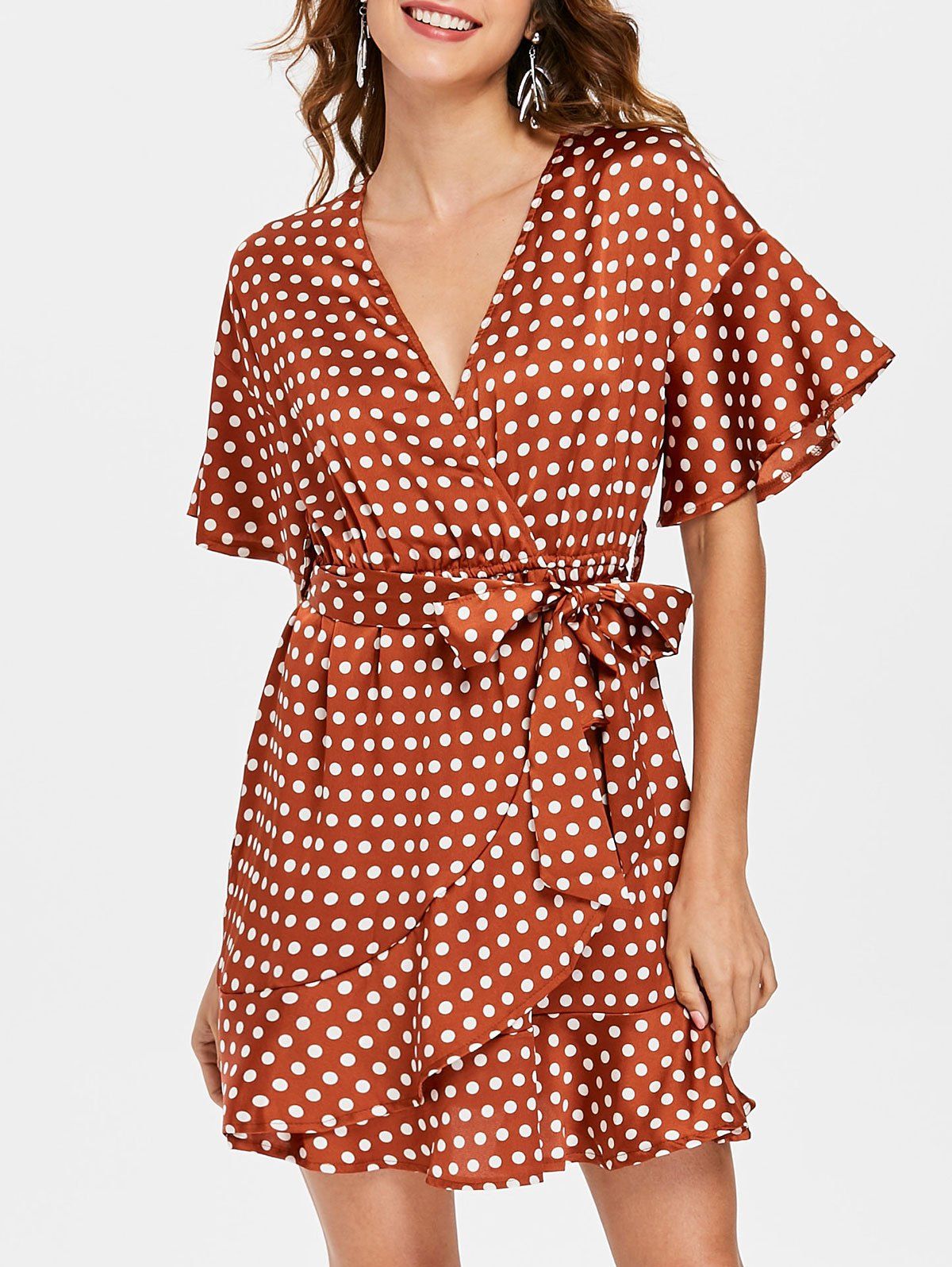 Affordable Polka Dot Ruffle Hemline Dress  