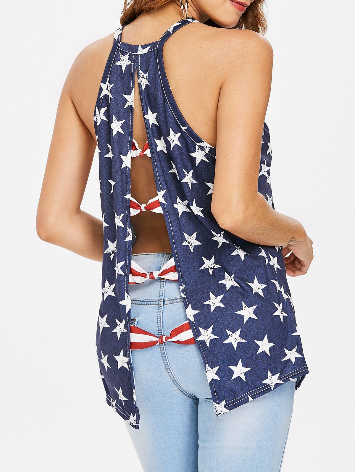 

Back Bowknot Insert American Flag Tank Top, Cadetblue