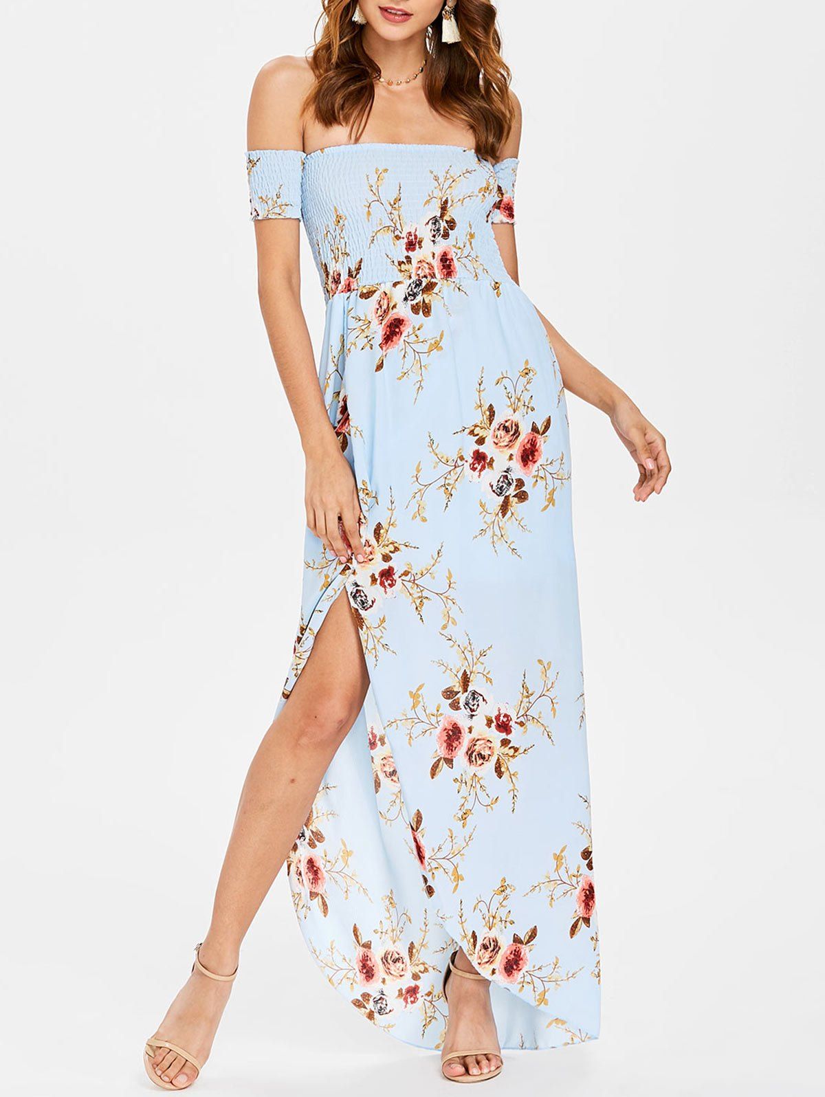 Discount Floral Print Strapless Maxi Dress  
