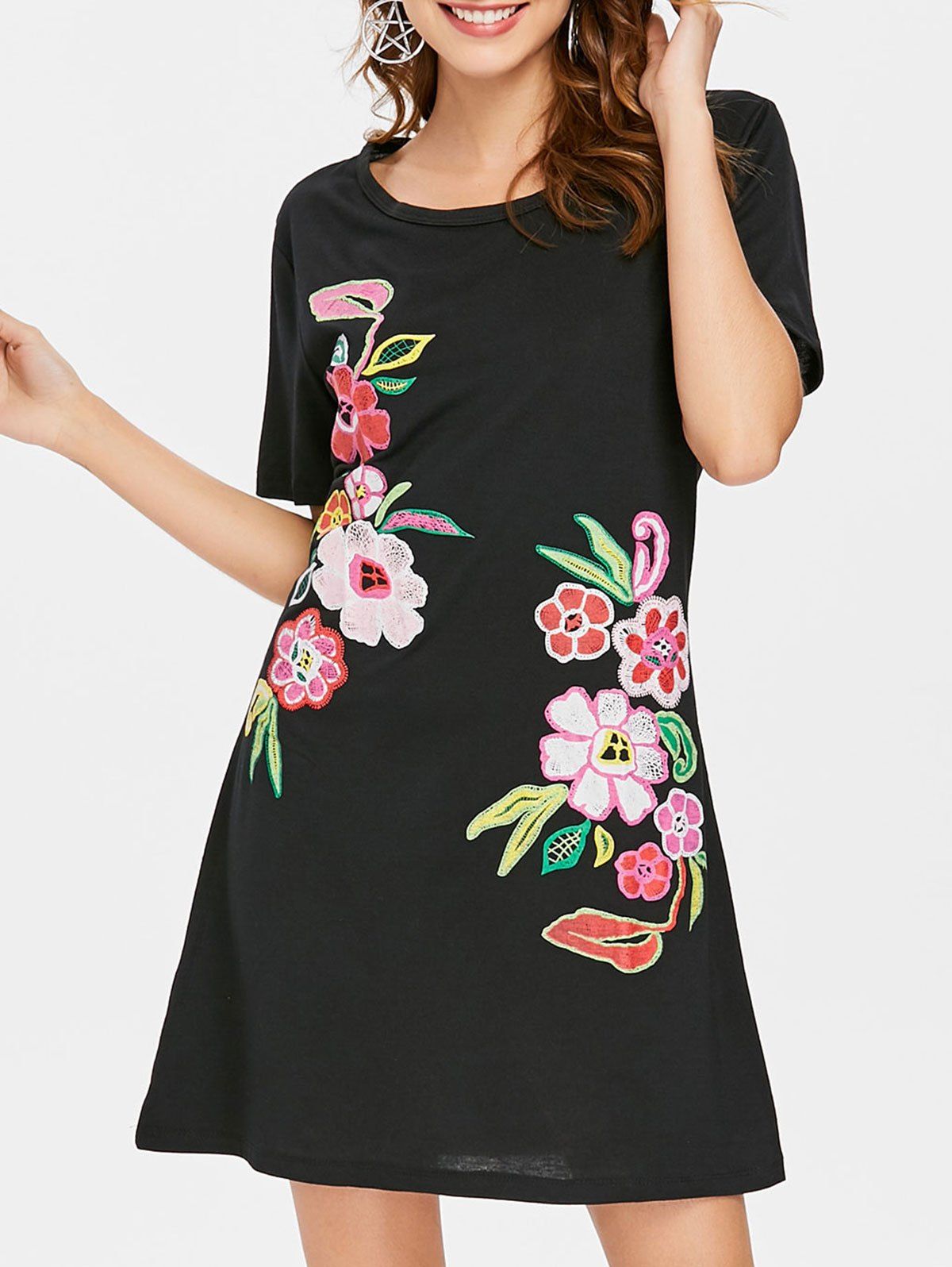 

Floral Print Short Sleeve Mini T-shirt Dress, Night