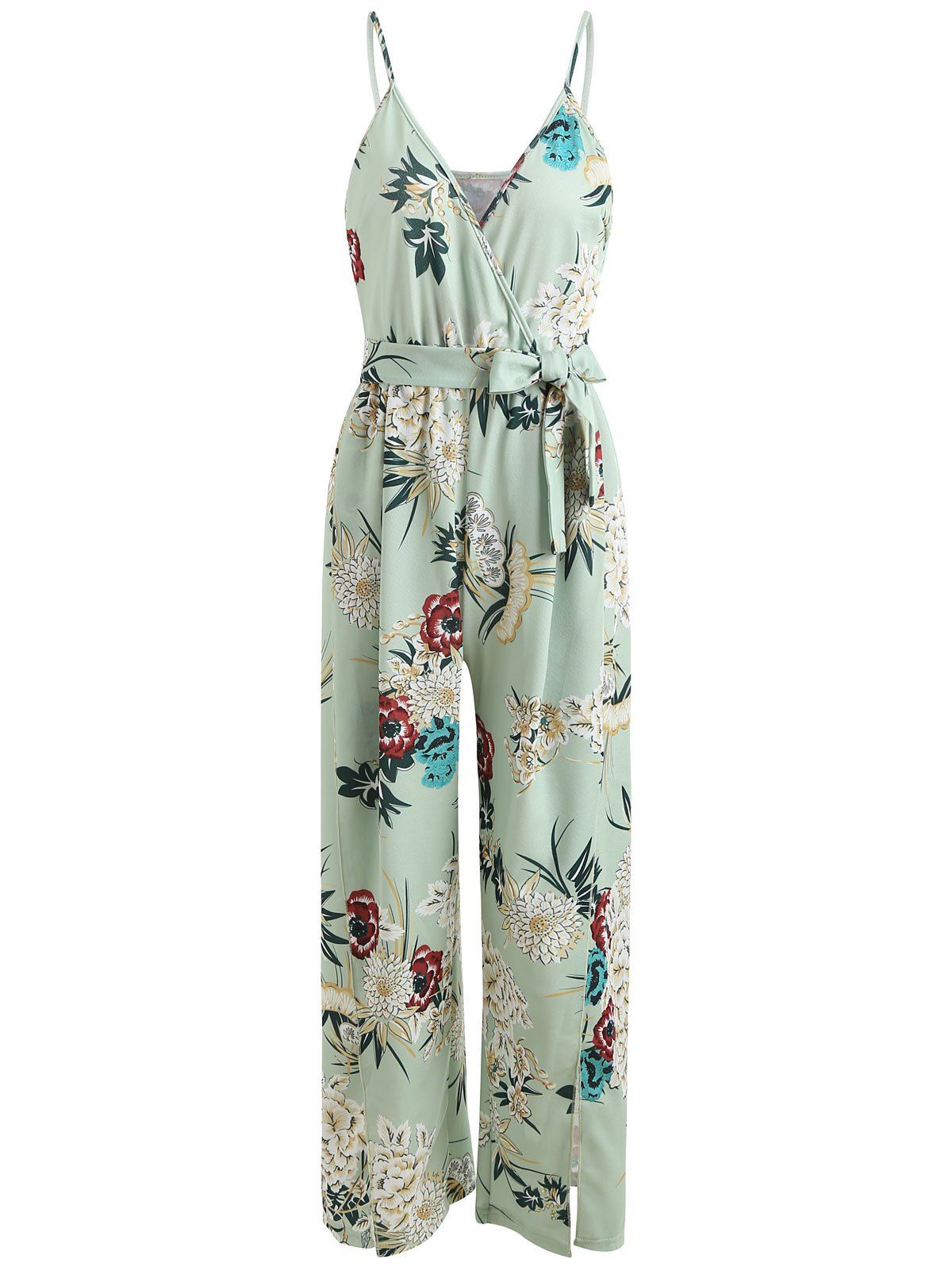 

Floral Slit Wrap Wide Leg Jumpsuit, Green thumb