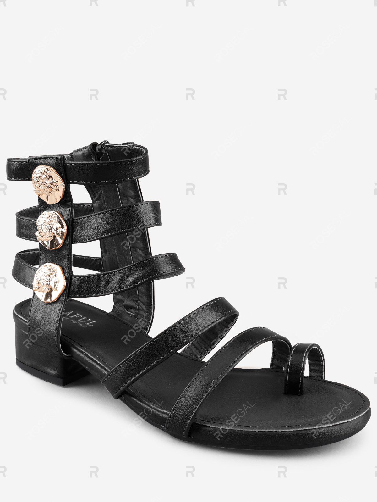 

Low Heel Gladiator Strappy Thong Sandals, Black