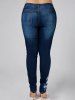 High Waist Plus Size Flower Embroidered Skinny Jeans -  