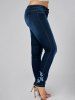 High Waist Plus Size Flower Embroidered Skinny Jeans -  