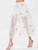 High Waisted Sheer Mesh Midi Skirt -  