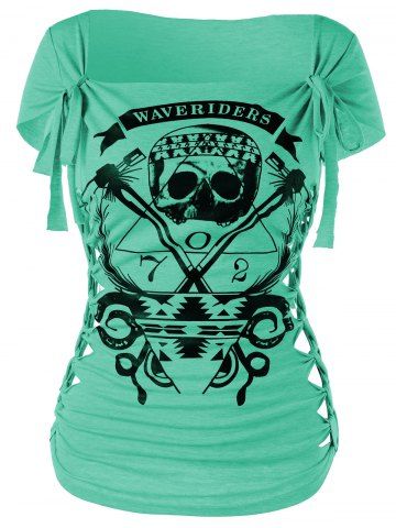 

Braided Shredding Skull Print Graphic Tee, Green