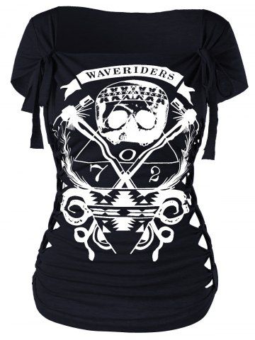 

Braided Shredding Skull Print Graphic Tee, Black