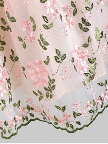 Foral Embroidery High Waist Sleeveless Flare Dress