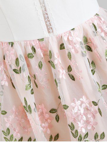 Foral Embroidery High Waist Sleeveless Flare Dress