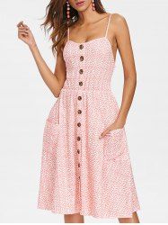 Button Up Pocket Open Back Midi Dress -  