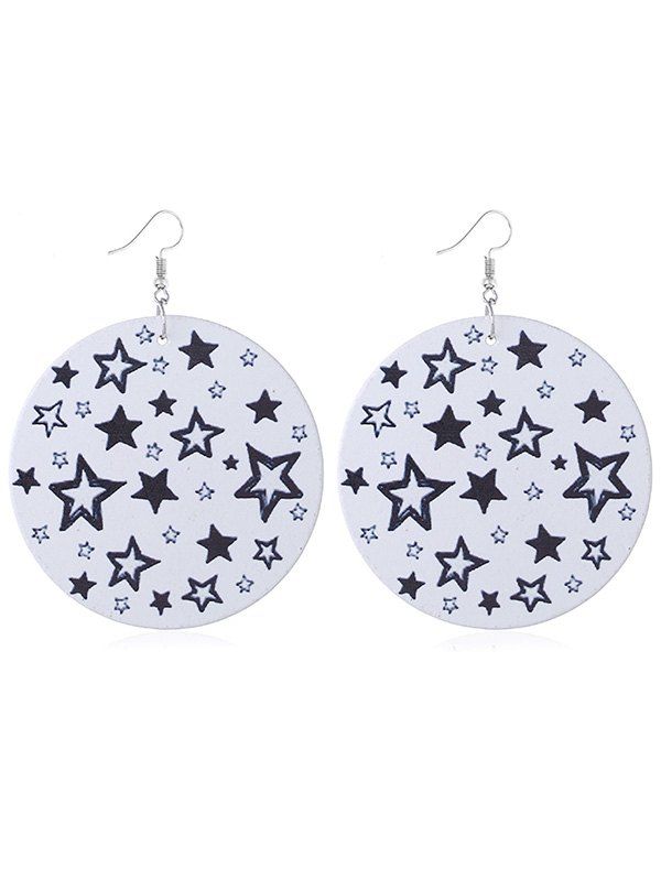 

Star Pattern Decorative Round Wooden Earrings, White