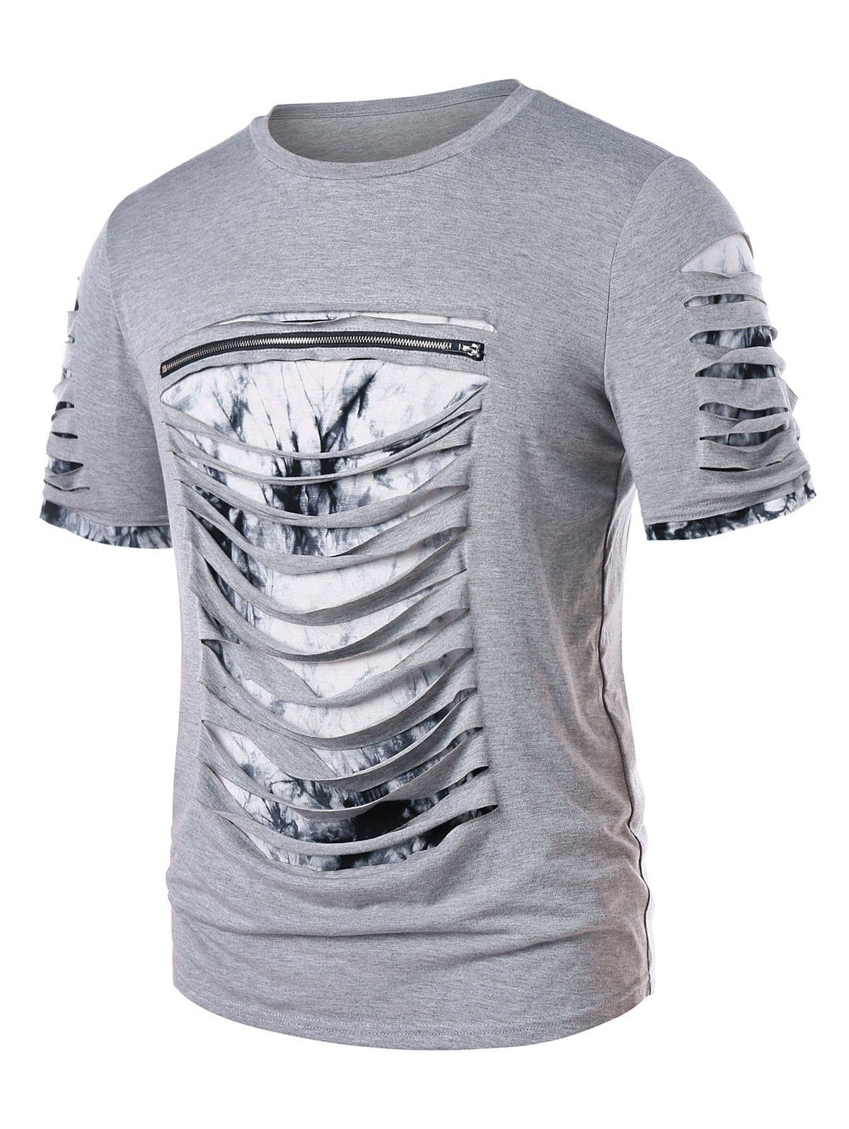 

Marble Print Distressed Crew Neck T-shirt, Blue gray