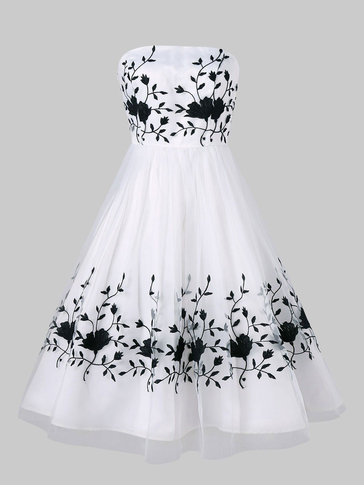

Embroidered Strapless Flare Dress, White