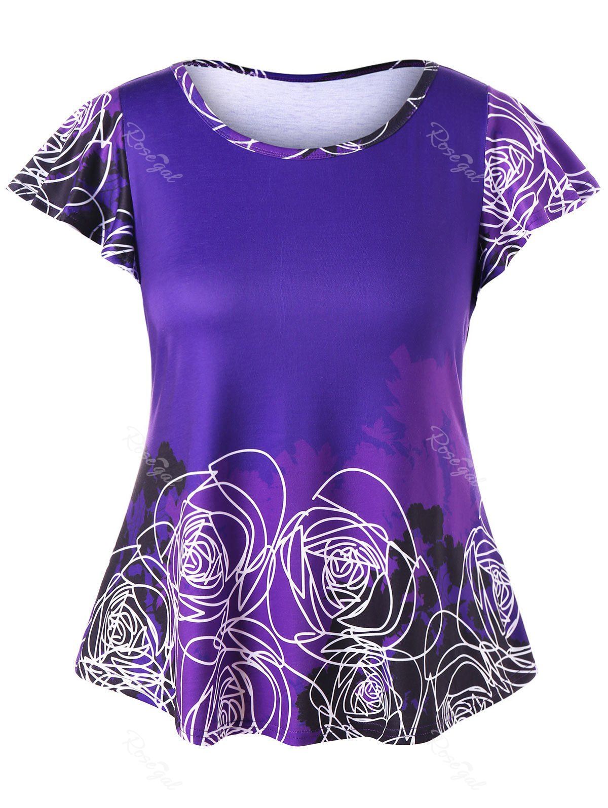 

Plus Size Floral Flutter Sleeve T-shirt, Violet