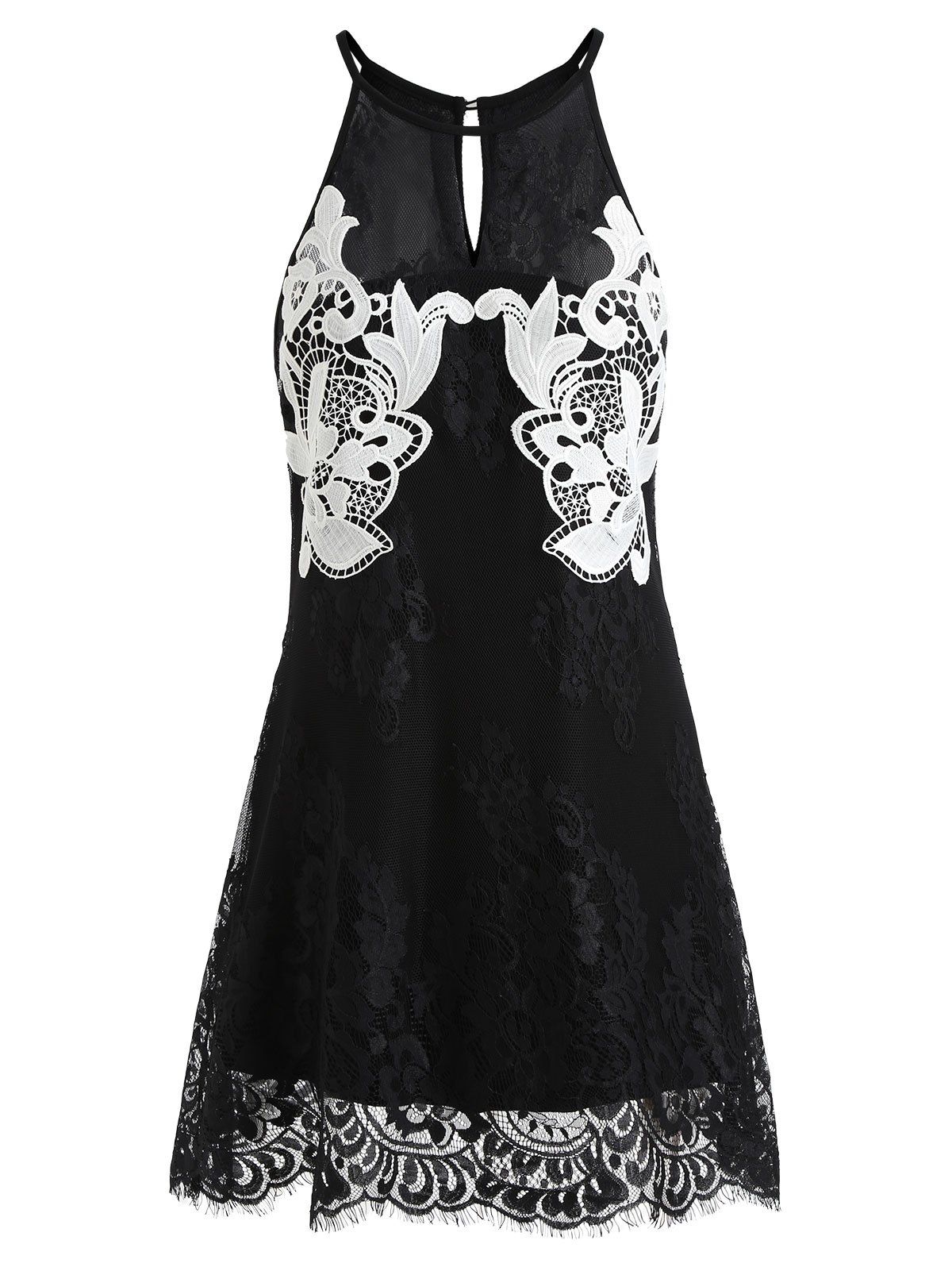 

Crochet Applique Sleeveless Lace Tunic Blouse, Black