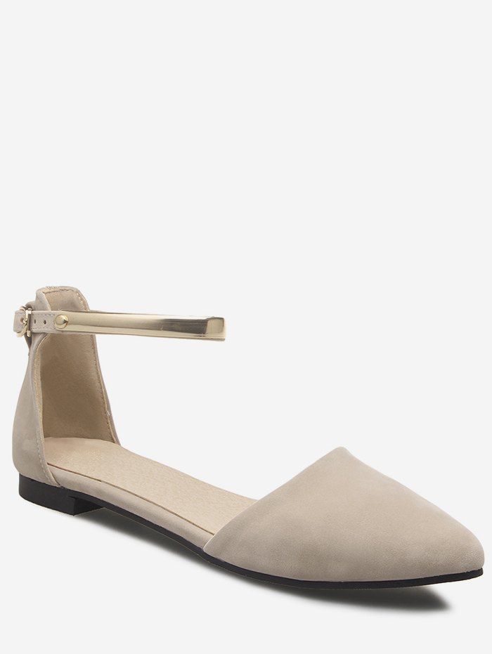 

Plus Size Flat Heel Metallic Chic Ankle Strap Sandals, Beige