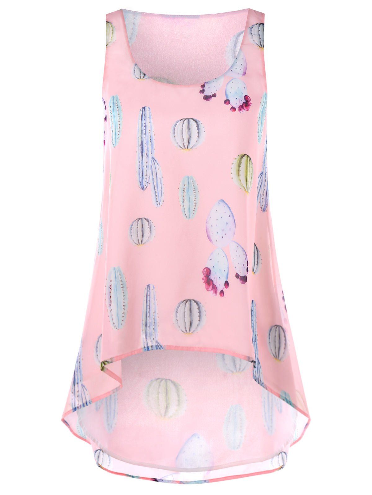 

High Low Chiffon Cactus Tank Top, Pink bubblegum