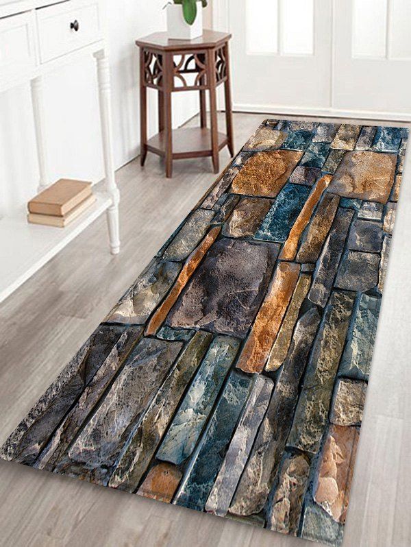 

Vintage Stone Wall Printed Non-slip Floor Mat, Multi