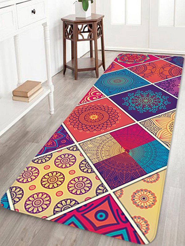 

Mandala Plaid Pattern Water Absorption Area Rug, Multi