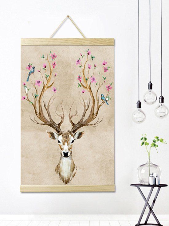 

Deer Tree Print Wall Hanging Art Canvas Painting, Multi