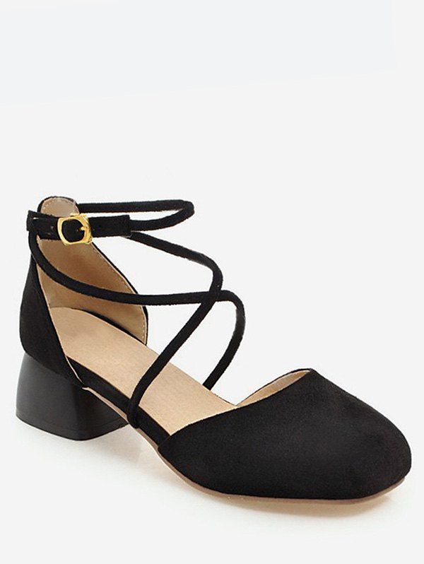 

Plus Size Ankle Strap Block Heel Crisscross Sandals, Black