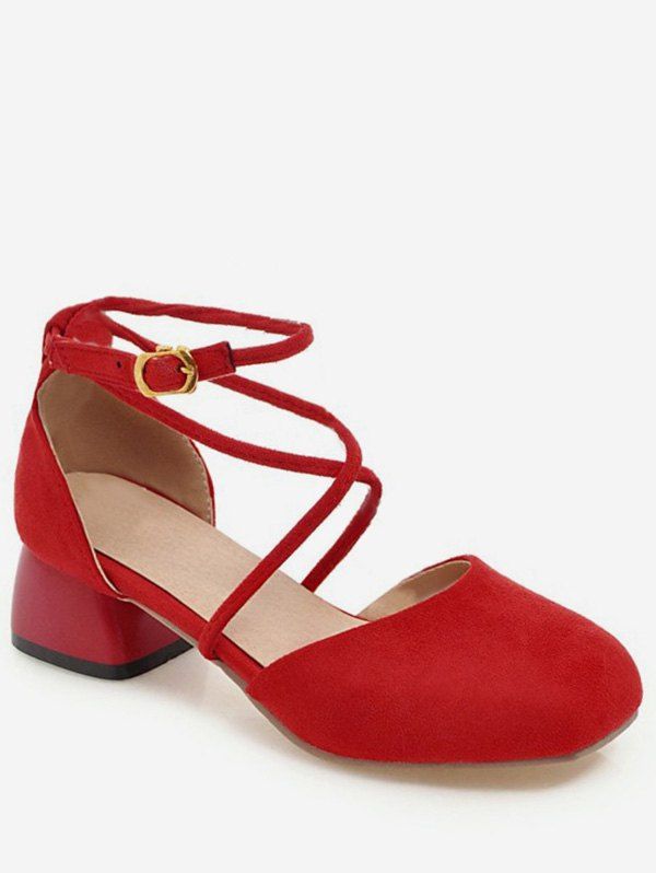 

Plus Size Ankle Strap Block Heel Crisscross Sandals, Fire engine red