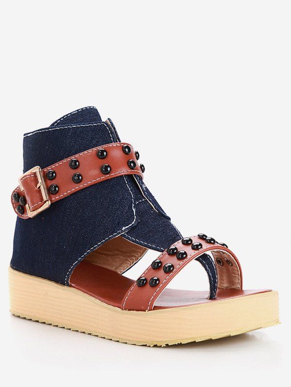 

Plus Size Ankle Strap Studs Buckled Thong Sandals, Deep blue