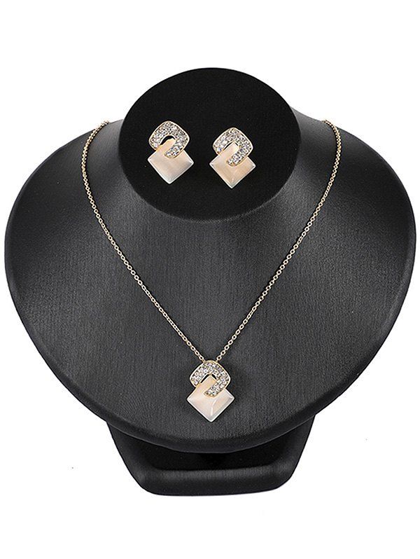 

Shiny Rhinestone Inlaid Geometric Pendant Necklace Earrings Set, Gold