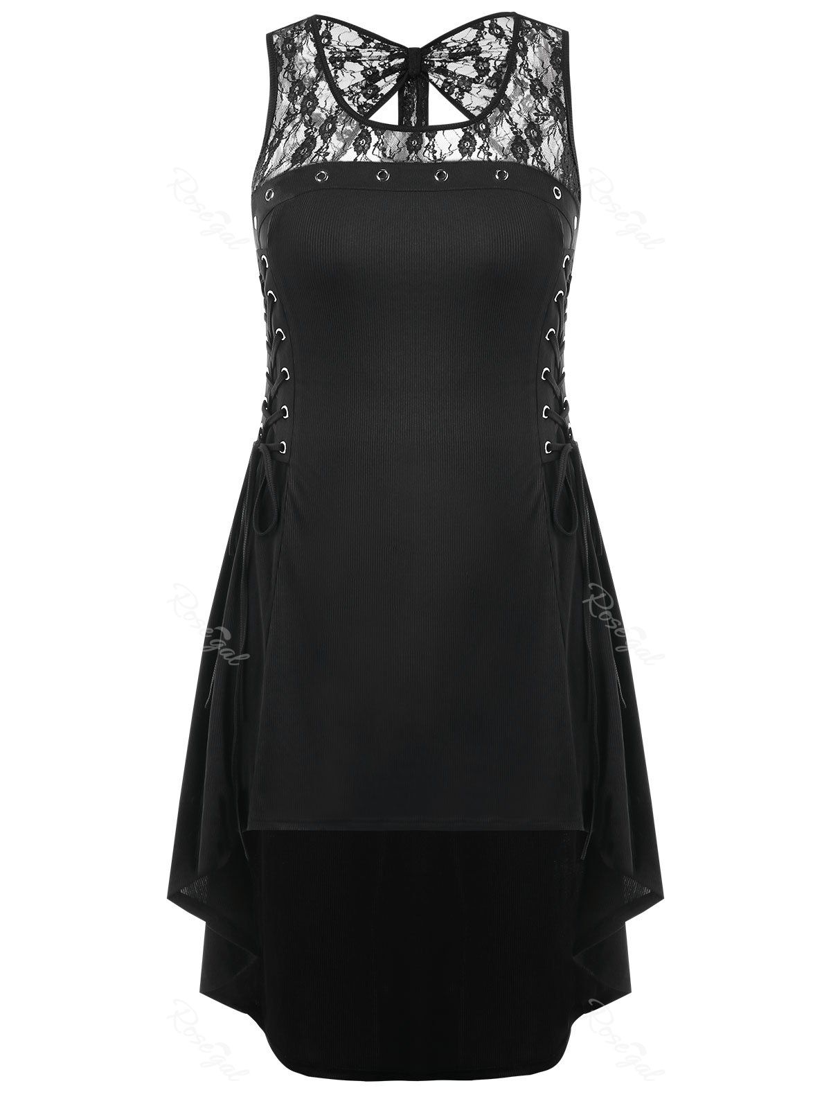 

Plus Size Lace Trim High Low Dress, Black